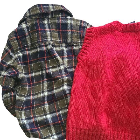 Toddler Boy BUNDLE 12 Months Plaid Button Up Shirt Sweater Vest Fall Winter - Picture 7 of 8